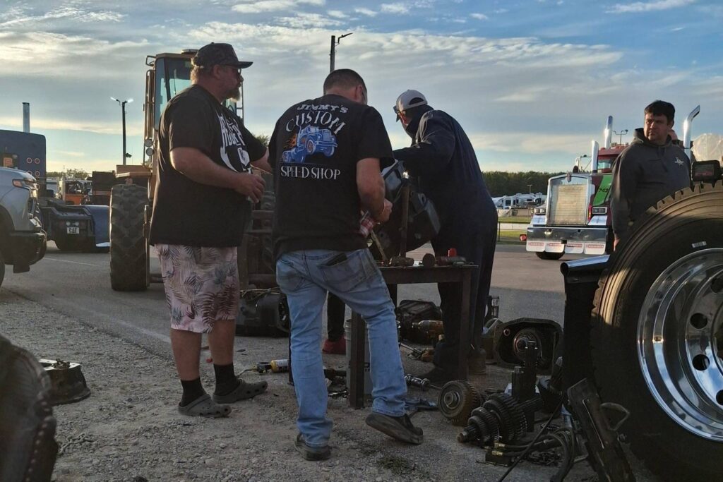 Eaton Fuller Transmission Specialists Working on Heavy-Duty Semi-Truck Drivetrain Components